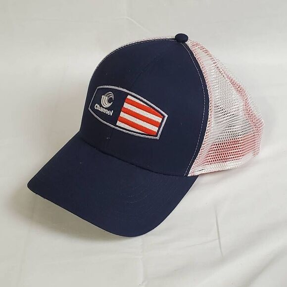 Draft ListingChannel Seed Trucker Hat Navy Blue Red White Mesh Snapback USA Flag - Picture 1 of 6